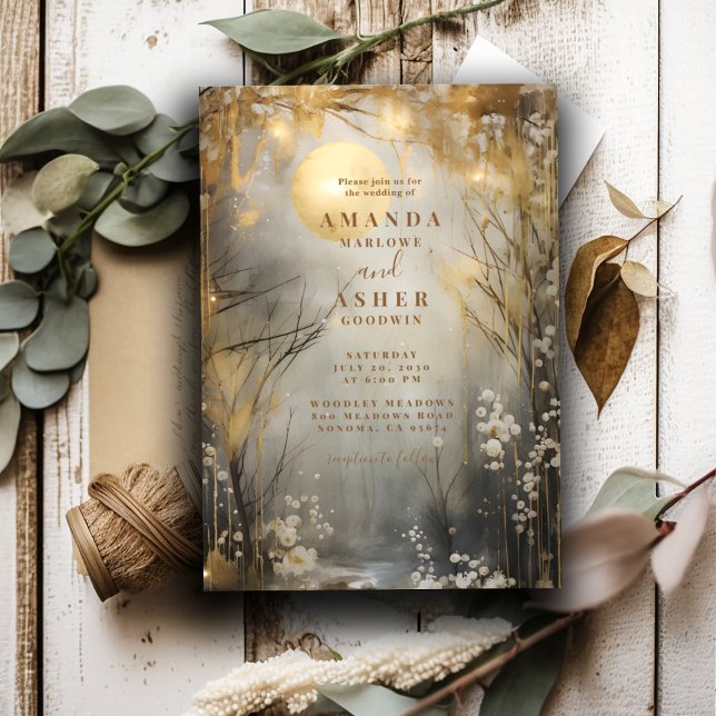 Invitación Boda Forestal de la Luna encantada con el oro (Subido por el creador)