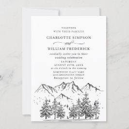 Invitación Boda Forestal de las Montañas Dibujadas a Mano
