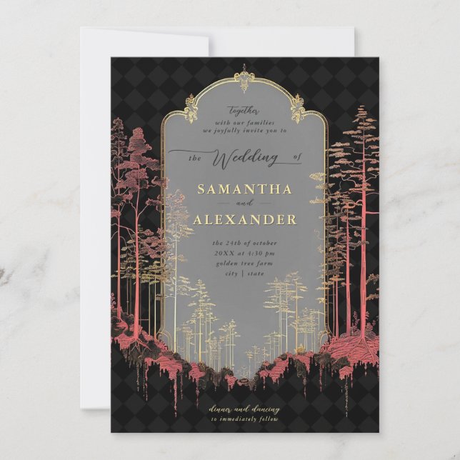 Invitación Boda Forestal de Oro de Bosque de Bosques Encantad (Anverso)