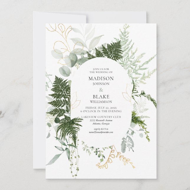 Invitación Boda forestal de vegetación romántica (Anverso)