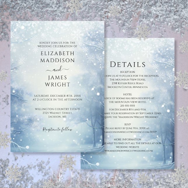 Invitación Boda Forestal De Wonderland De Invierno (All In One Winter Wonderland Forest Wedding Invitation)