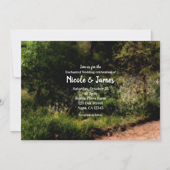 Invitación Boda forestal encantada con flores de sendero rust (Anverso)