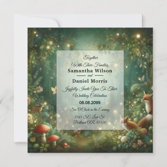 Invitación Boda forestal encantado de Emerald Green (Anverso)