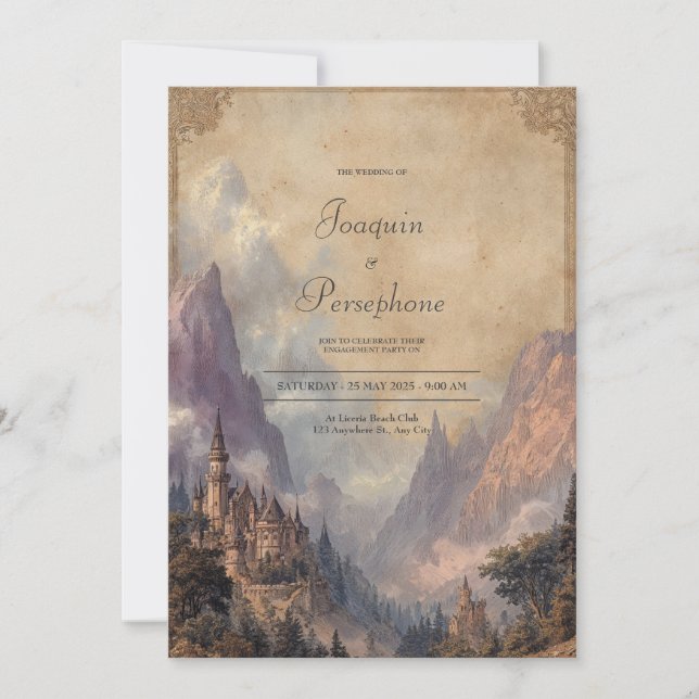 Invitación Boda forestal encantado de los picos del castillo (Anverso)