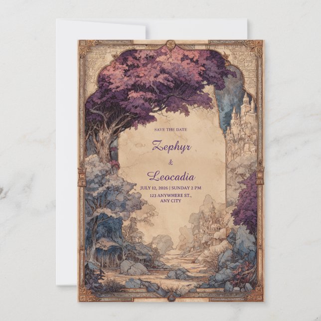 Invitación Boda forestal encantado del castillo de Twilight (Anverso)
