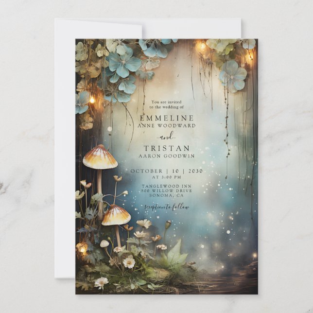 Invitación Boda forestal encantado | Hongos mágicos (Anverso)