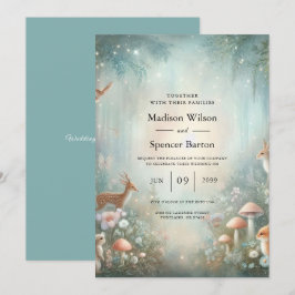 Invitación Boda forestal encantado verde azulado y de color