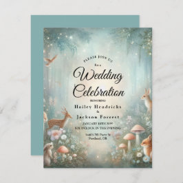Invitación Boda forestal encantado verde azulado y de color