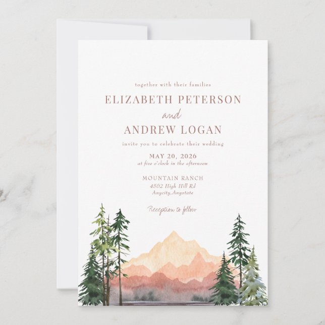Invitación Boda forestal | Montañas Rústicas (Anverso)