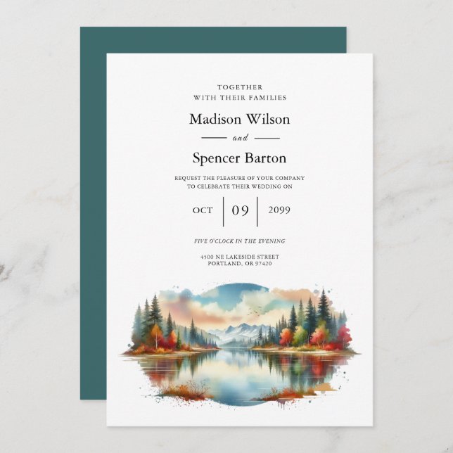 Invitación Boda Forestal Rustic Otumn Lakeside (Anverso / Reverso)