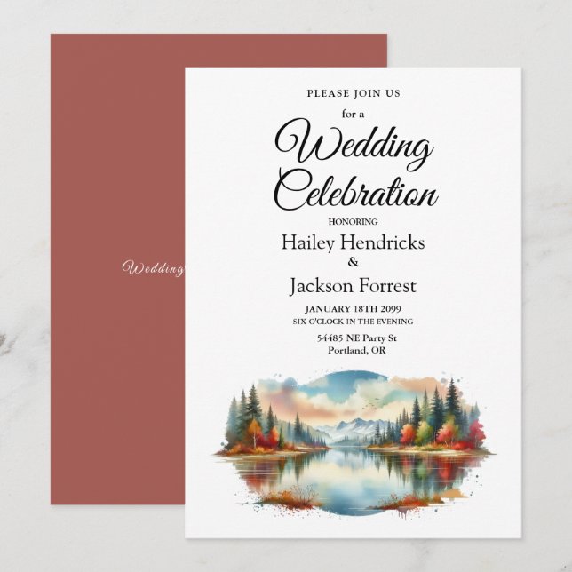 Invitación Boda Forestal Rustic Otumn Lakeside (Anverso / Reverso)