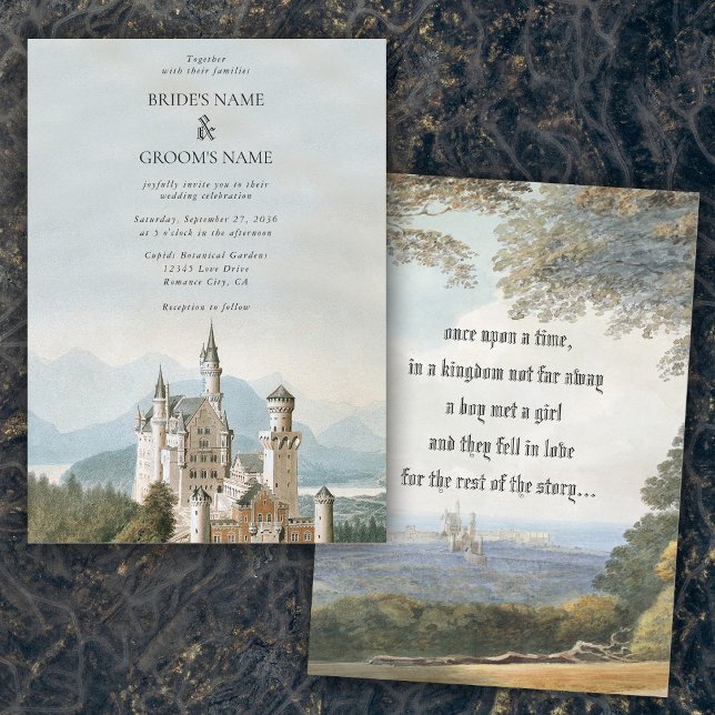 Invitación Boda Forestal Rústico Castillo de cuento de hadas (Vintage Fairytale Castle Rustic Forest Wedding Invitation)
