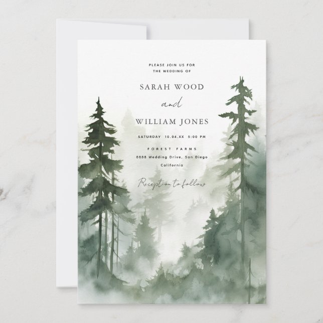 Invitación Boda forestal verde silvestre romántico (Anverso)