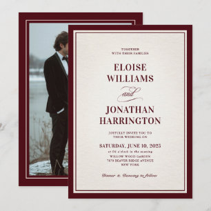 Invitación Boda Formal Antigua con Foto en Burgundy Moderno  