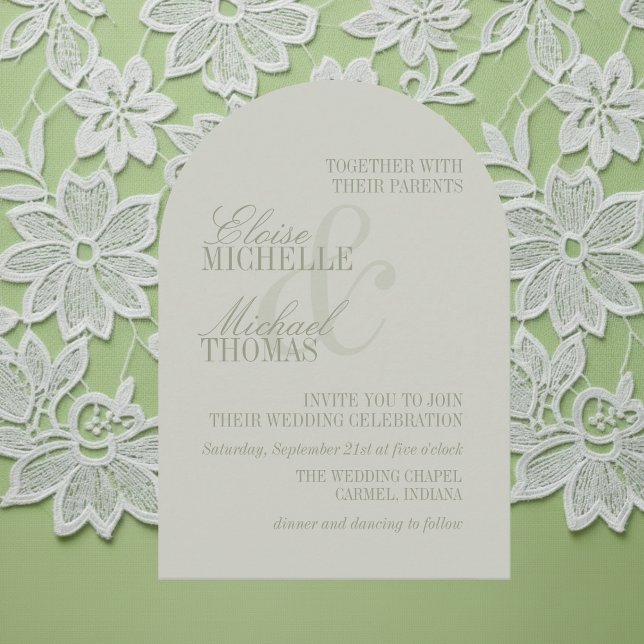 Invitación Boda Formal Arco Verde Saga Escritura Moderna  (Modern Script Sage Green Formal Arch Wedding Invitation
)