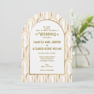 Invitación Boda Formal Art Deco Dorado Años 20 Con Padres