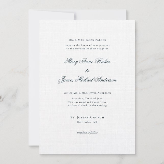 Invitación Boda formal azul y blanco de la Marina (Anverso)