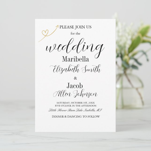 Invitación Boda Formal Blanca Moderna y Elegante (Anverso de pie)