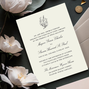 Invitación Boda formal blanco y negro de flores silvestres