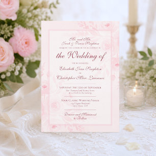 Invitación Boda Formal Boho Chic Acuarela Rosada Peonías