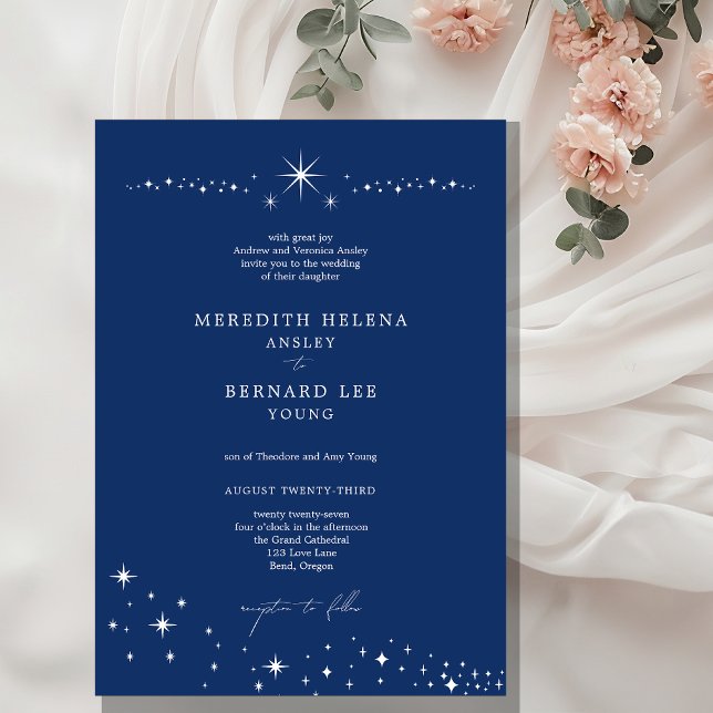 Invitación Boda Formal Celestial Elegante Azul Marino (Subido por el creador)