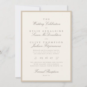 Invitación Boda Formal Champán Beige Marfil