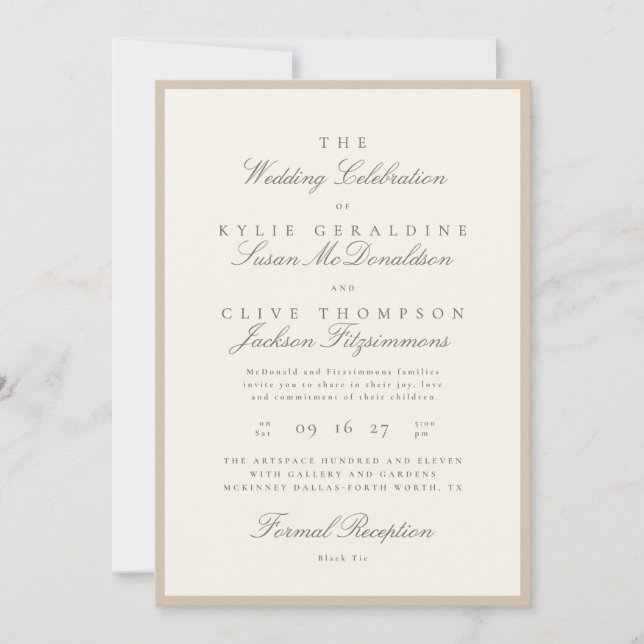Invitación Boda Formal Champán Beige Marfil (Anverso)
