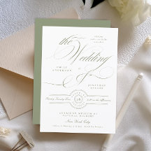 Boda Formal Clásica Caligrafía Verde Sabio