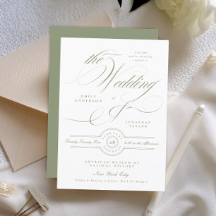 Invitación Boda Formal Clásica Caligrafía Verde Sabio
