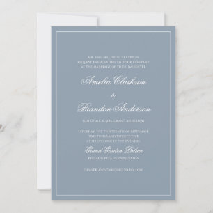 Invitación Boda Formal Clásica con Borde de Guión en Azul Pol