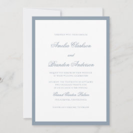 Invitación Boda Formal Clásica con Borde de Tinta Azul Polvo 