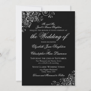 Invitación Boda Formal Clásica de Negro y Plata Elegante