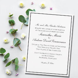 Invitación Boda Formal Clásica Elegante con Borde Blanco Negr