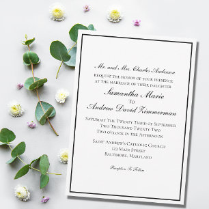 Invitación Boda Formal Clásica Elegante con Borde Blanco Negr
