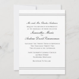 Invitación Boda Formal Clásica Elegante Plata Blanca