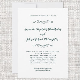 Invitación Boda Formal Clásica Elegante Verde Esmeralda Blanc