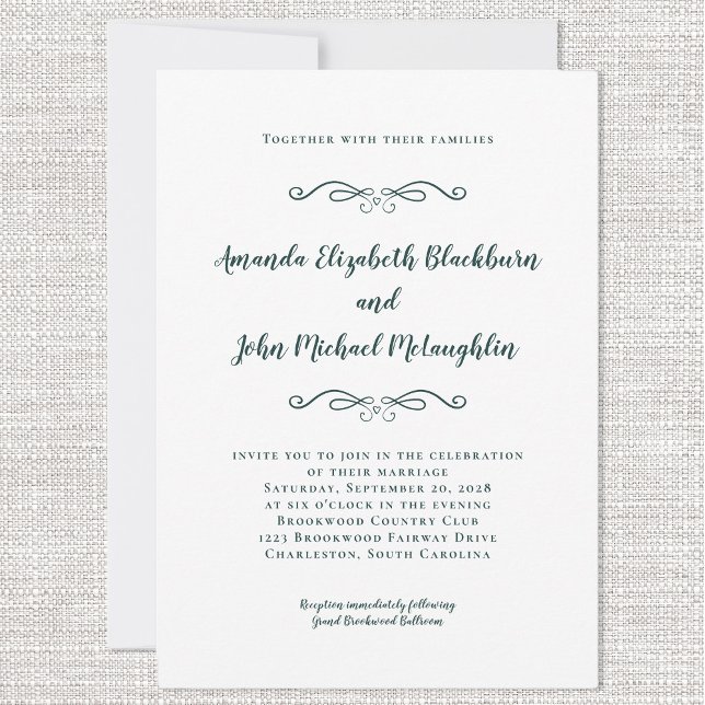 Invitación Boda Formal Clásica Elegante Verde Esmeralda Blanc (Subido por el creador)