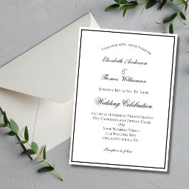 Invitación Boda Formal Clásica Tradicional Blanco Negro