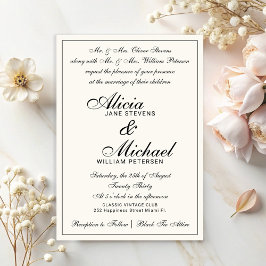 Invitación Boda formal clásica tradicional vintage marfil