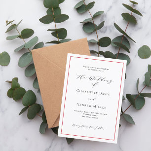 Invitación Boda formal clásico blanco rojo
