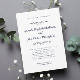 Invitación Boda formal clásico elegante azul blanco inmaduro