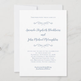 Invitación Boda formal clásico elegante azul turbio y sin tie
