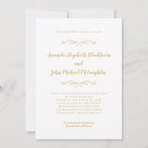 Invitación Boda formal clásico elegante dorado blanco inmadur
