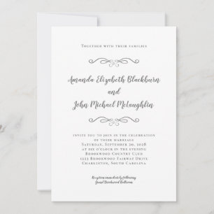 Invitación Boda formal clásico elegante gris blanco inmaduro