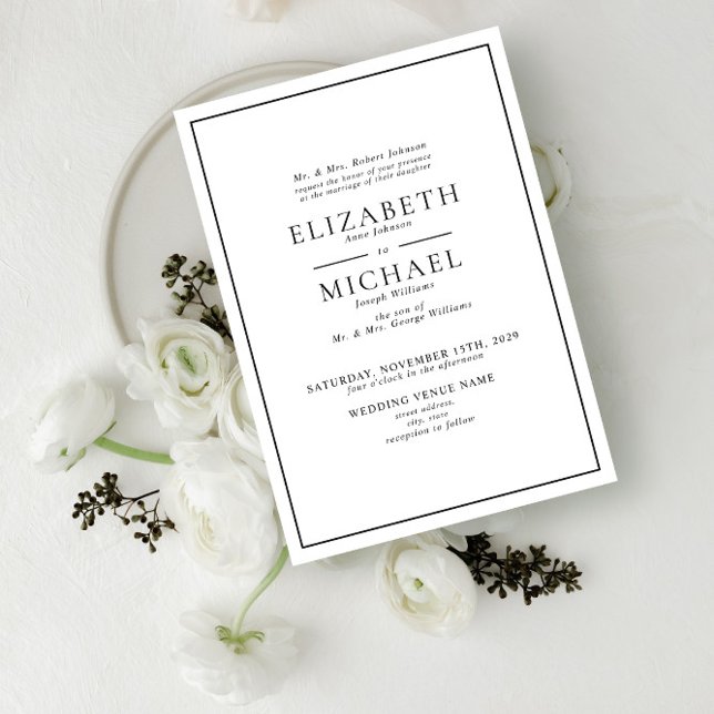 Invitación Boda formal clásico simple en blanco y negro (Subido por el creador)