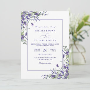 Invitación Boda Formal Código QR Presupuesto Lavanda Eucalipt