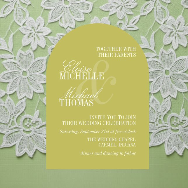 Invitación Boda Formal con Arco de Citricos en Guion Moderno  (Modern Chartreuse Formal Arch Wedding Invitation)