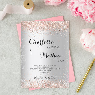 Invitación Boda formal con brillo de oro rosa plateado