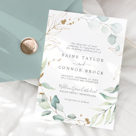 Invitación Boda Formal con Verde Ligero y Hoja de Oro