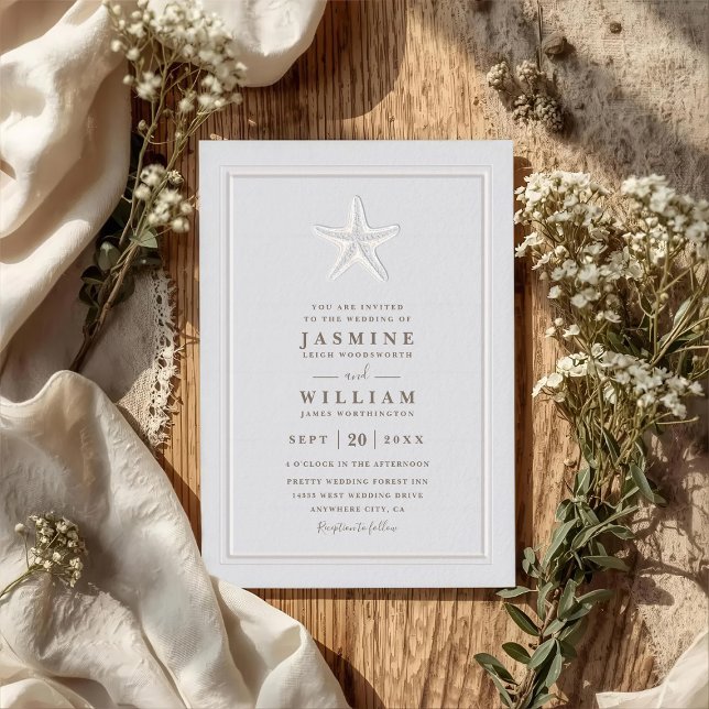 Invitación Boda Formal Costera con Estrella de Mar Realzada C (Subido por el creador)
